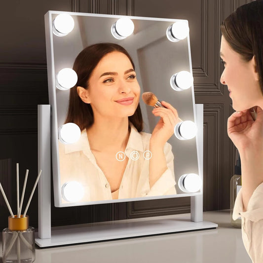 Vanity Mirror with Lights Hollywood Makeup Mirror with 9 LED Bulbs 3 Color Lighting 360°Rotation for Dressing Room & Bedroom